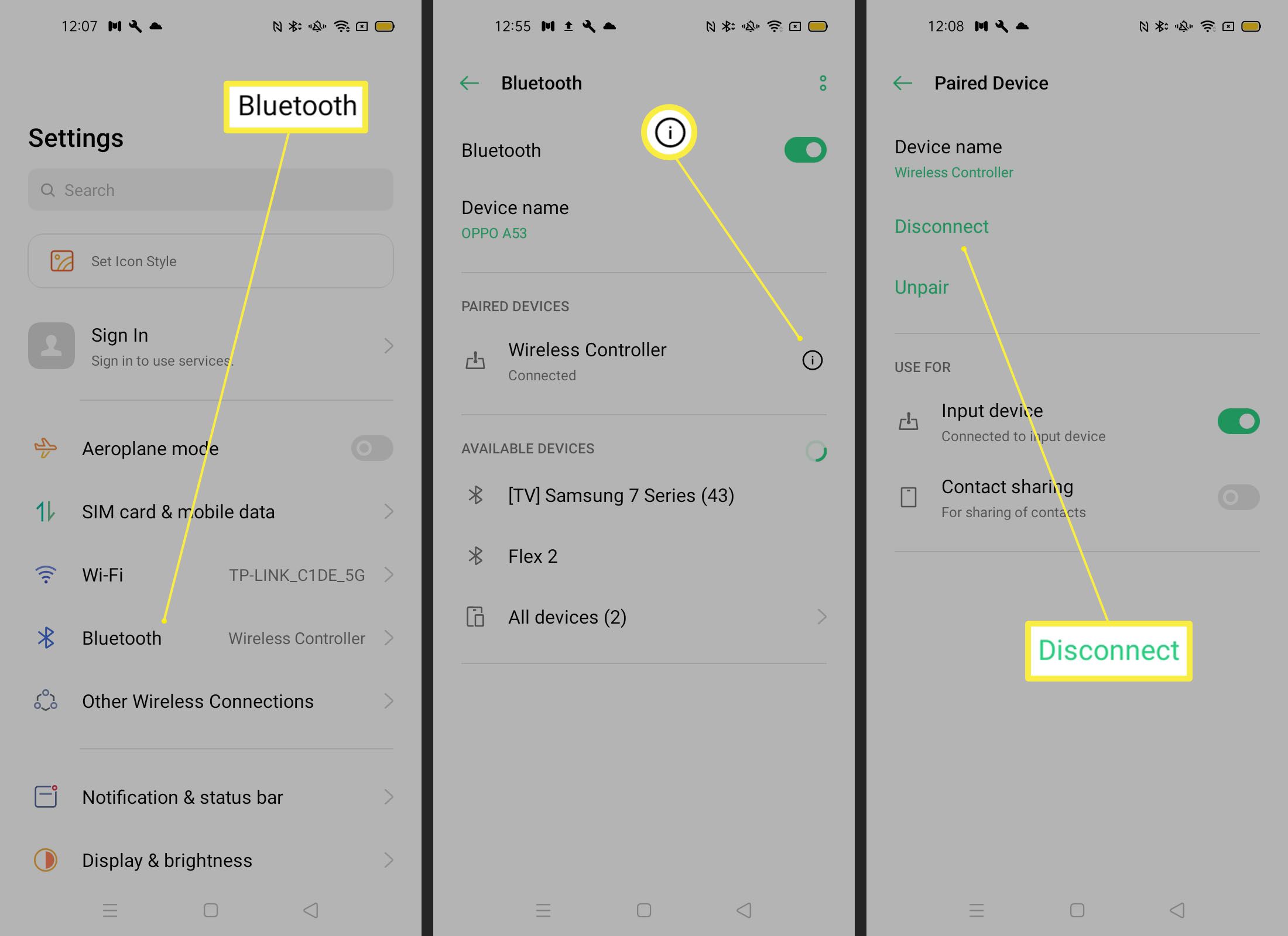 Потрібні кроки для відключення контролера на телефоні Android