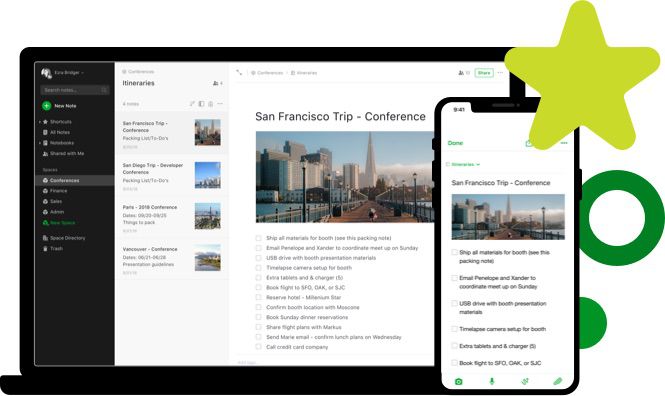 San Francisco notlarının açık olduğu telefonda ve bilgisayarda Evernote