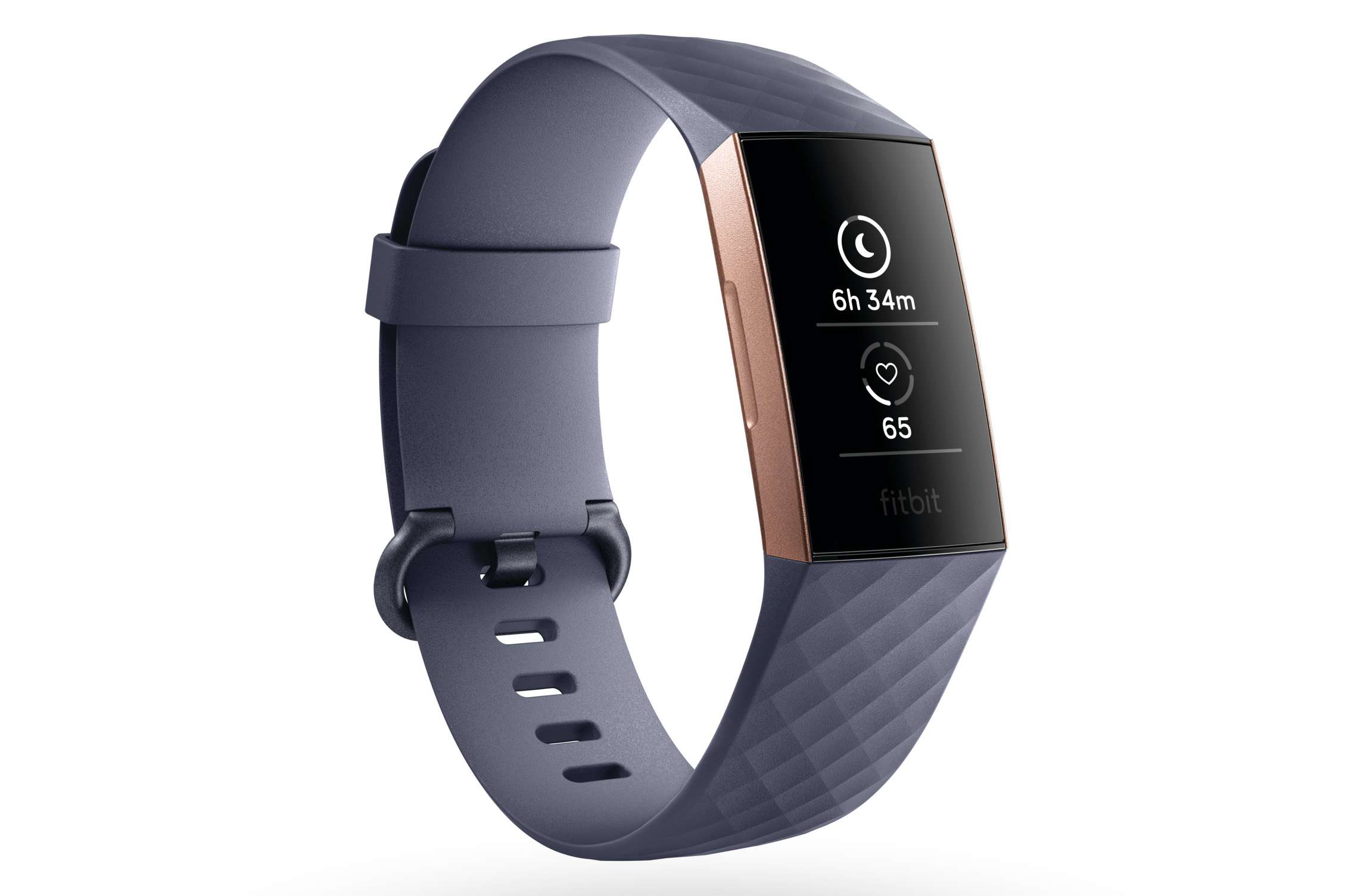 Uyku takibi ve kalp atış hızı uygulamalarını gösteren Fitbit Charge 3.