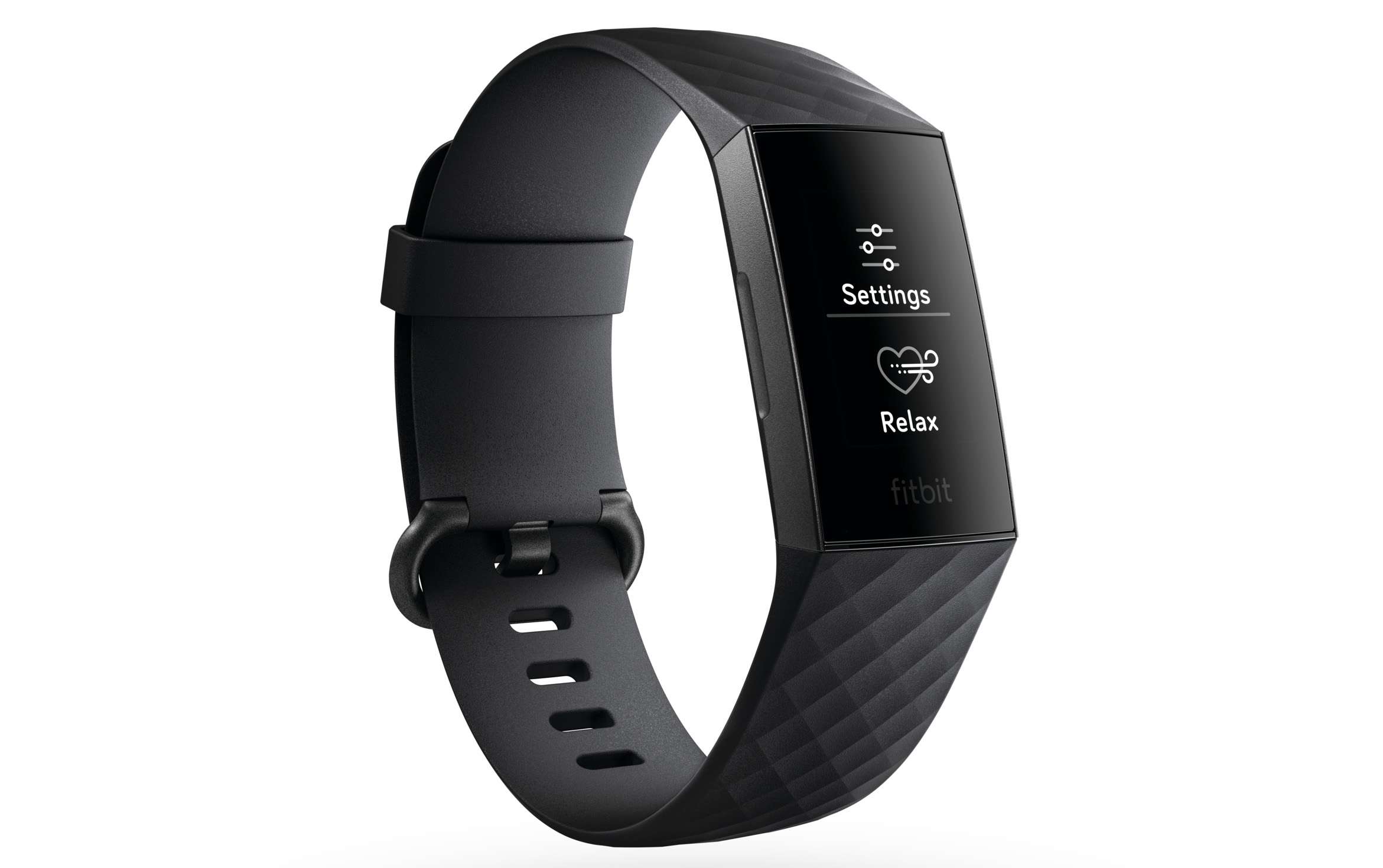Rahatlama ve Ayarlar uygulamalarını gösteren Fitbit Charge 3.