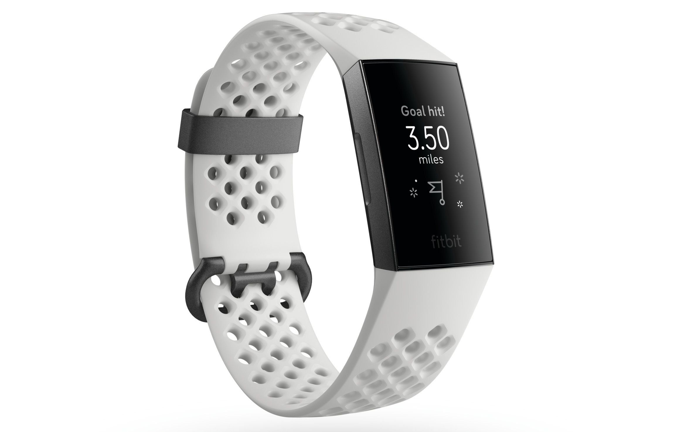 Fitbit Charge 3, ulaşılan bir fitness hedefini gösteriyor.