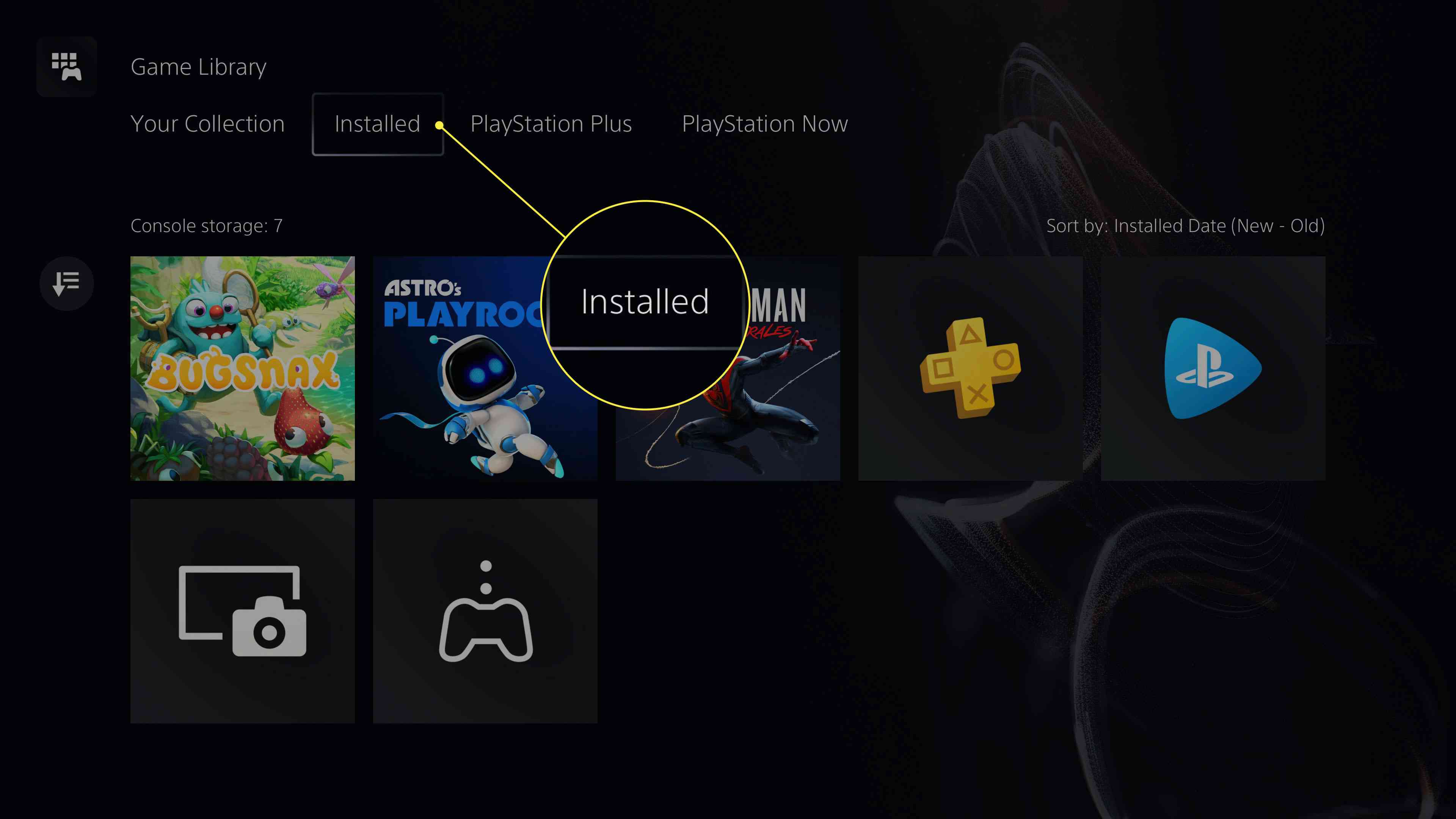 Вкладка Встановлено в ігровій бібліотеці PS5