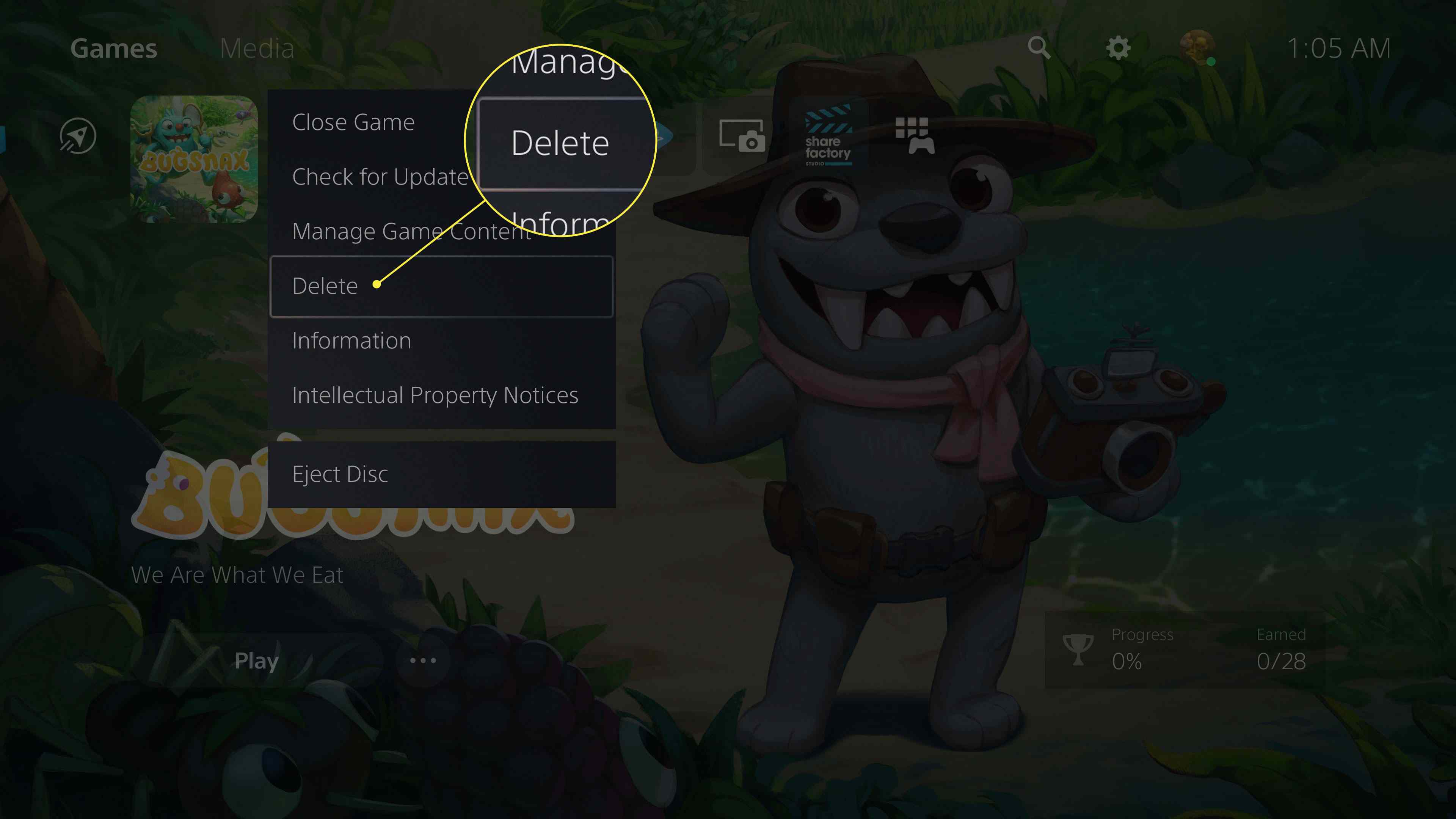 Команда Delete на PS5
