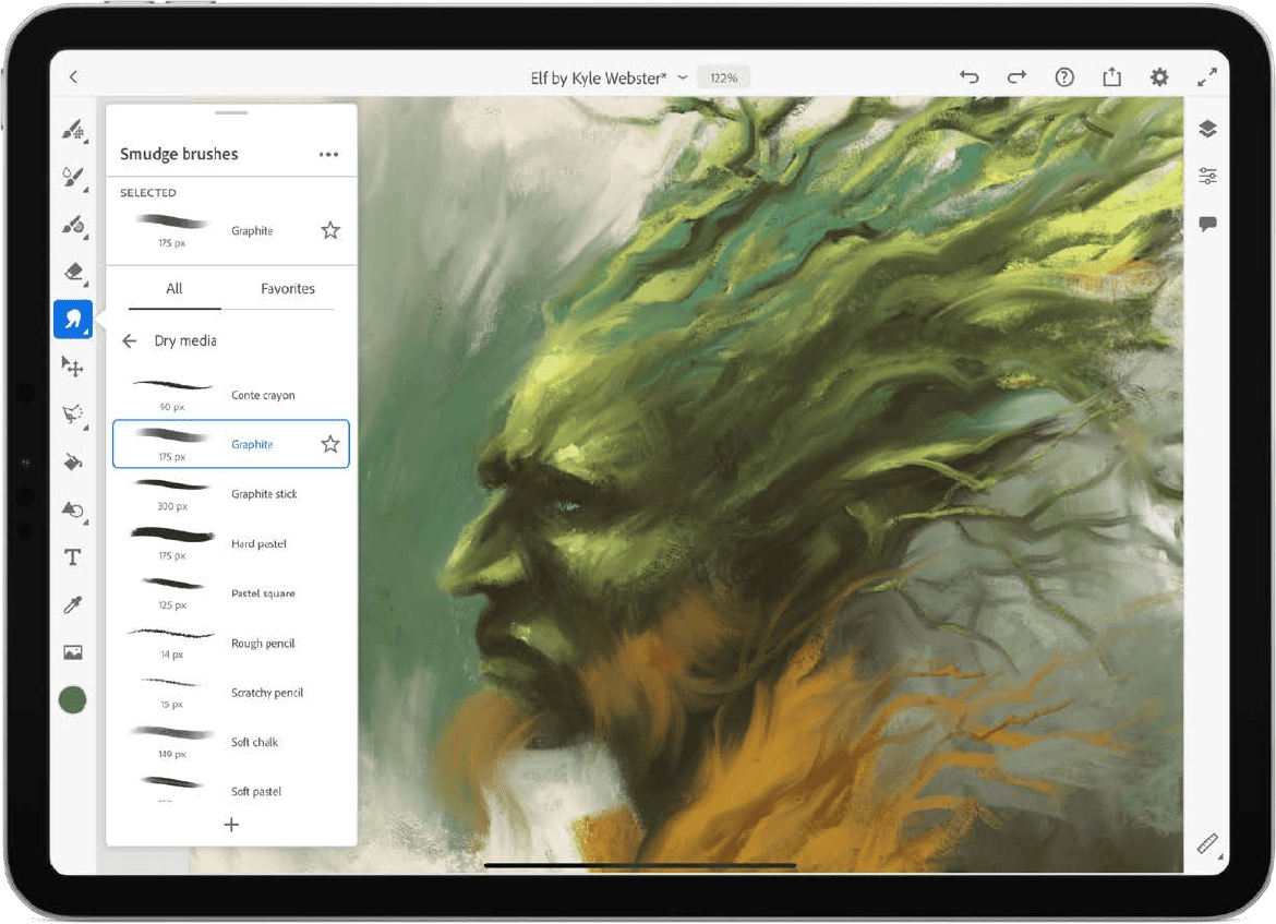 Кисті для розмазування Adobe Fresco та параметри сухого носія на iPad