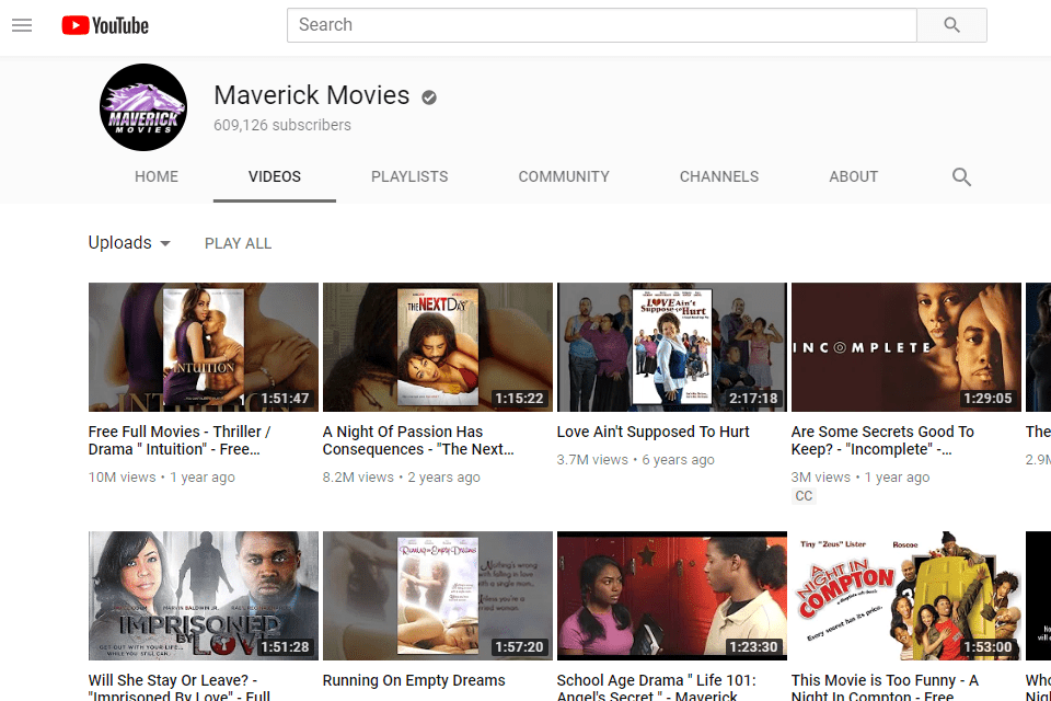 YouTube'da Maverick Movies ücretsiz filmler