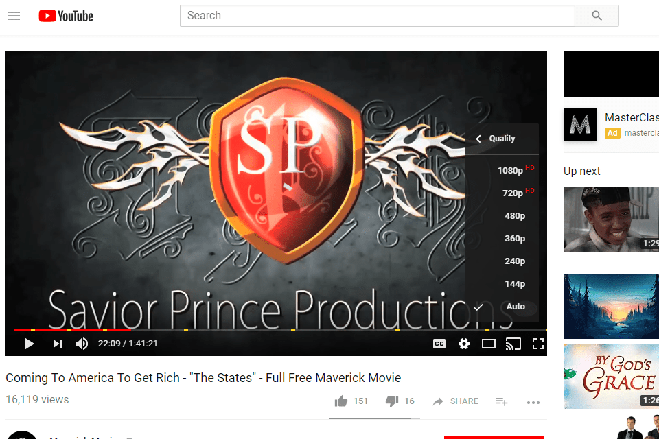 YouTube filminin video kalitesi seçenekleri