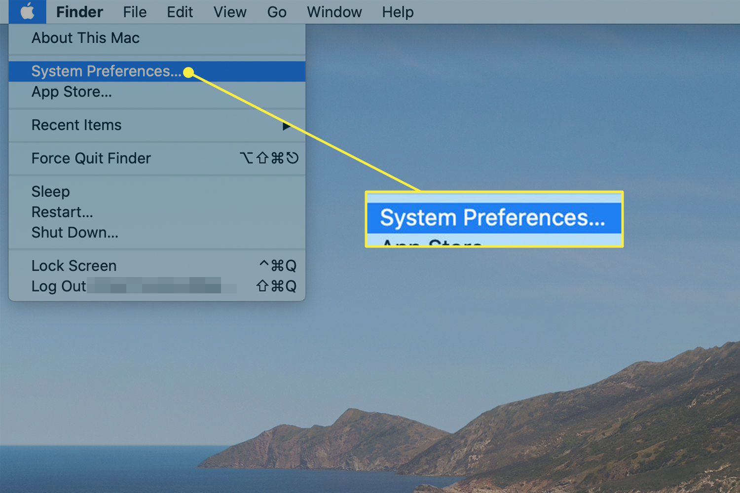 Меню Apple на Mac із виділеною командою System Preferences