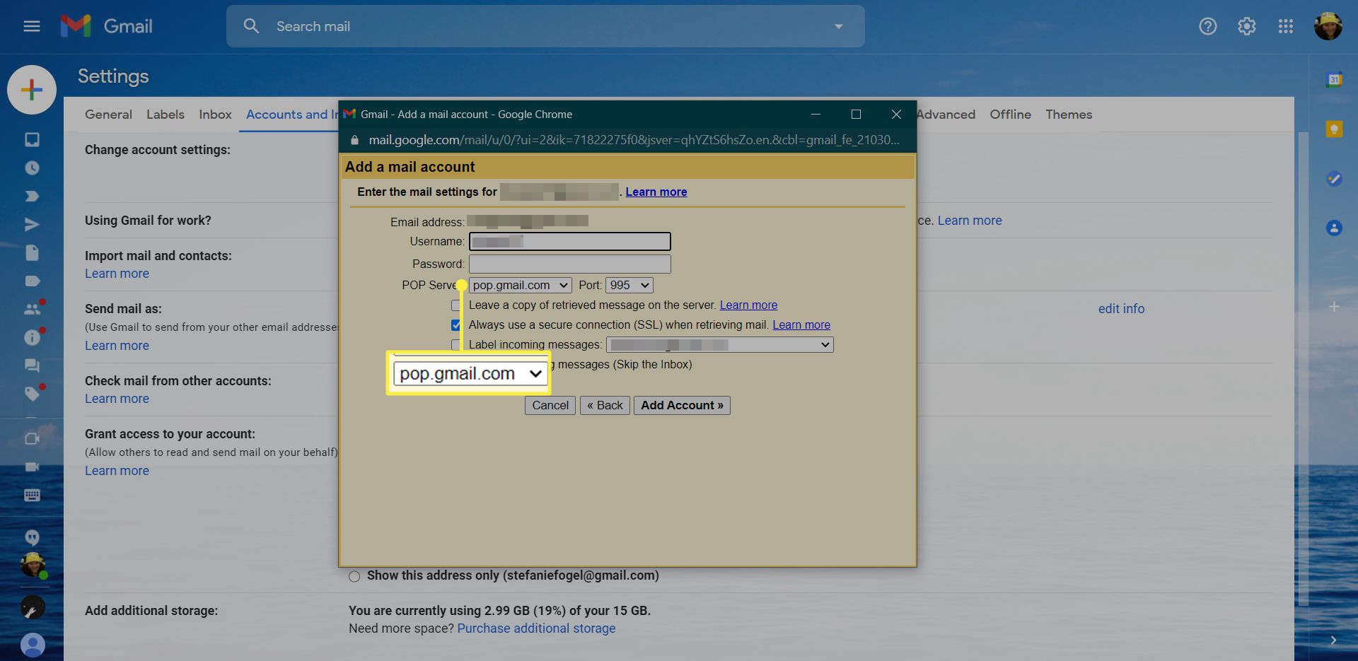 Gmail Додайте налаштування облікового запису електронної пошти із виділеним сервером POP