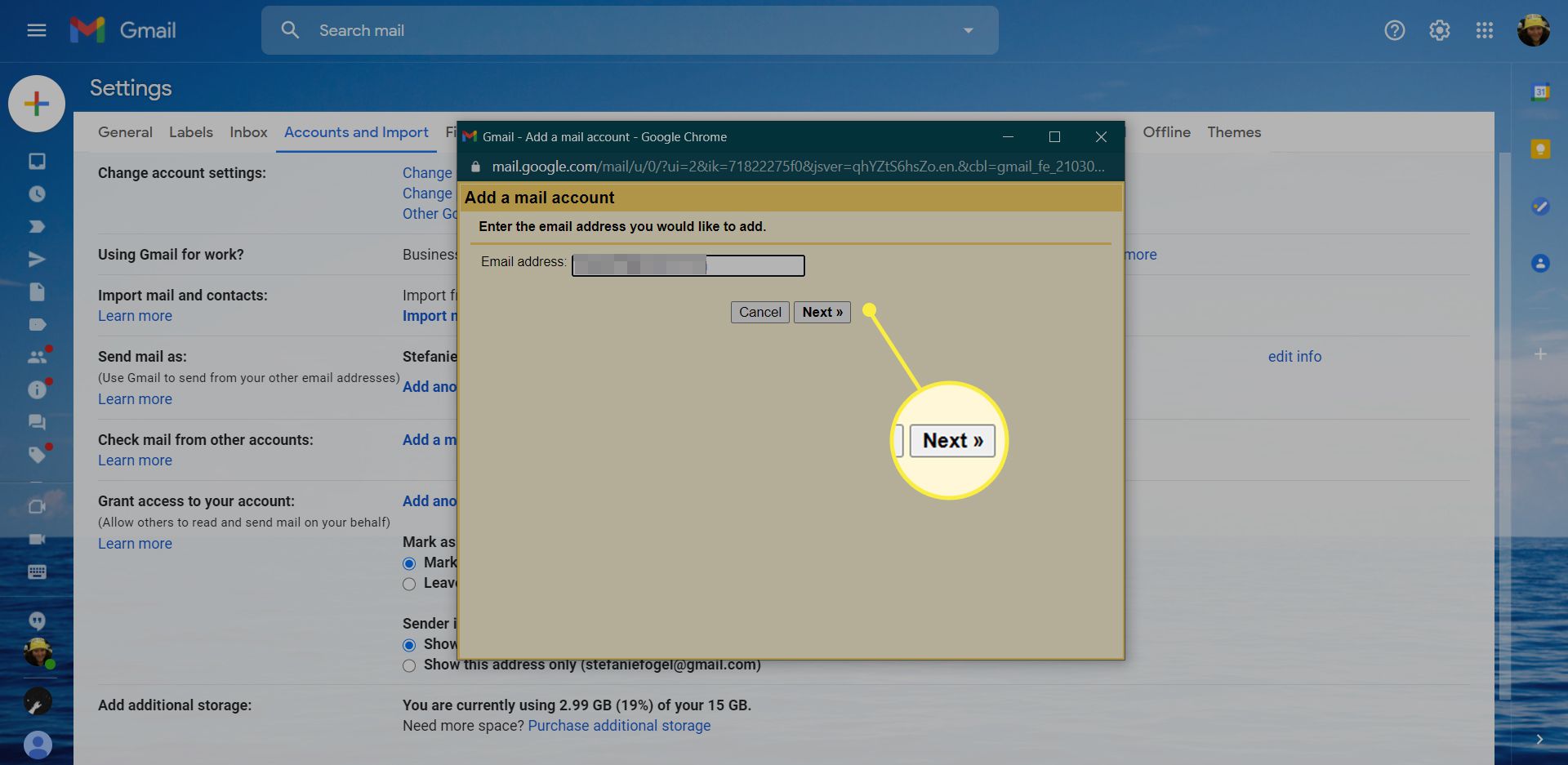 Користувач Gmail додає новий обліковий запис електронної пошти
