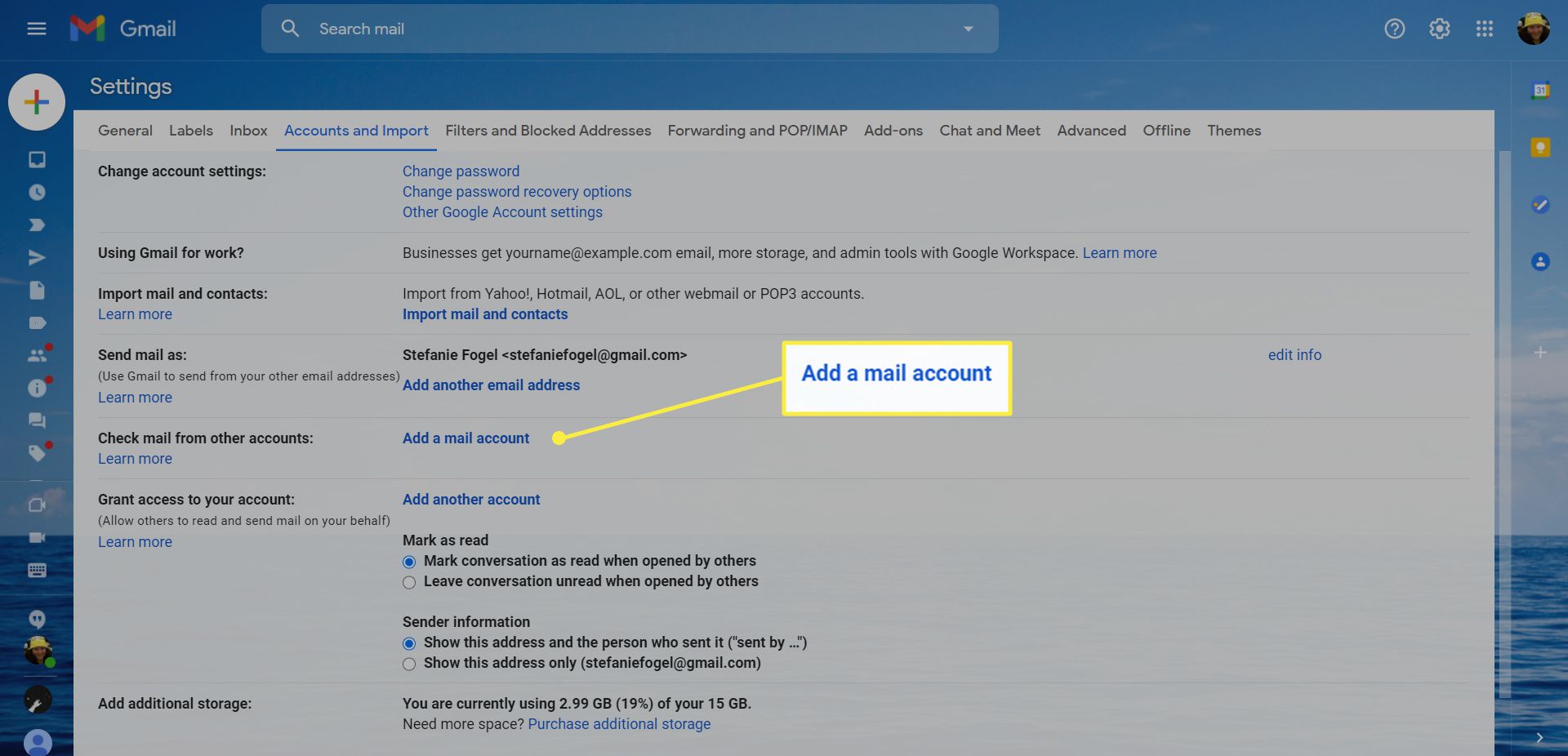 Налаштування Gmail із виділеною опцією 