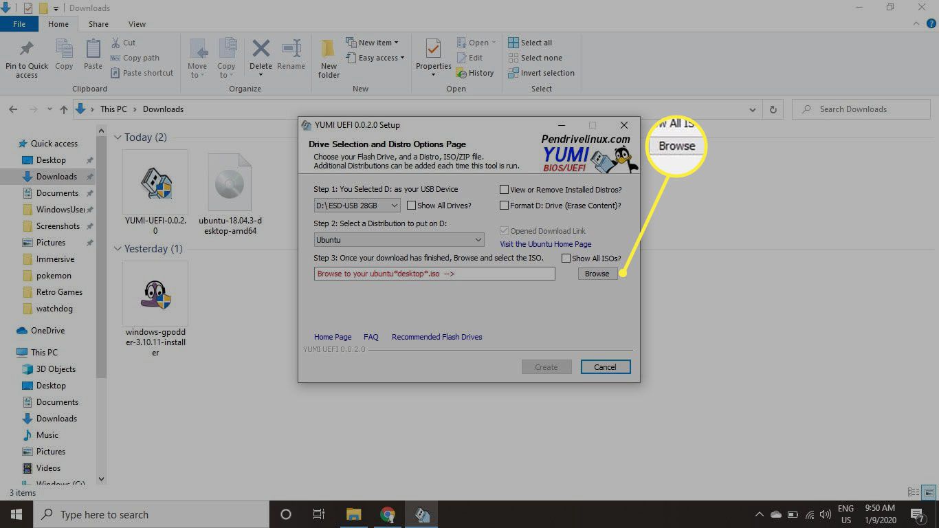 Виберіть Огляд та оберіть файл ISO.