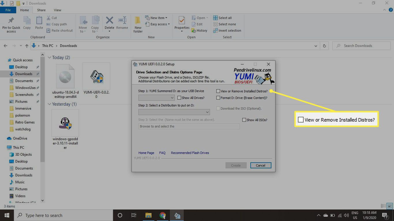 Запустіть YUMI та виберіть Переглянути або Видалити встановлені дистрибутиви.