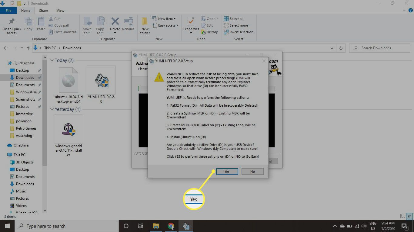 Прочитайте попередження та виберіть Так для підтвердження.