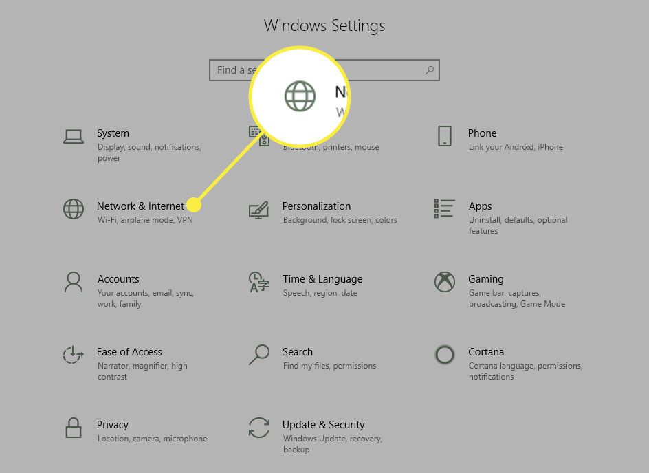 Знімок екрана налаштувань Windows із виділеним розділом Мережа та Інтернет