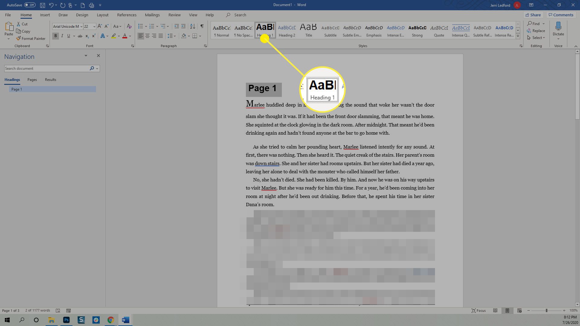 Параметр Заголовок 1 у меню Стилі в Microsoft Word.