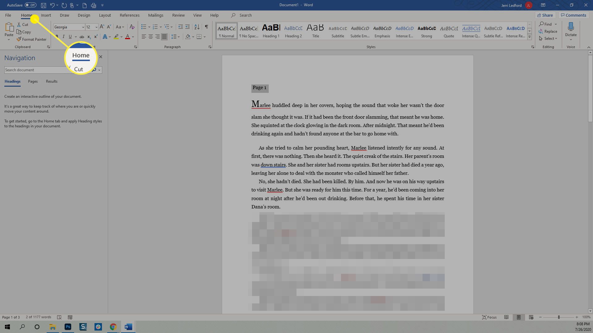 Вкладка Домашня сторінка в Microsoft Word.