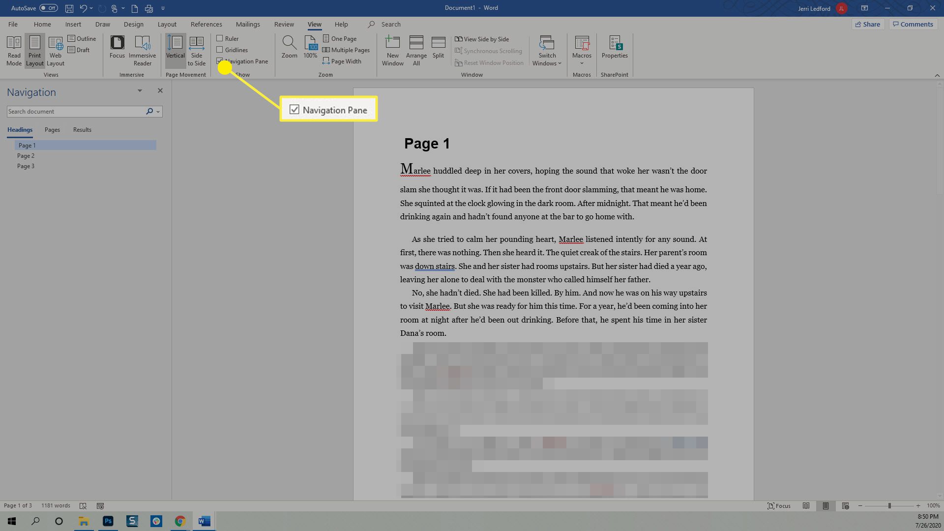 Параметр панелі навігації в Microsoft Word.