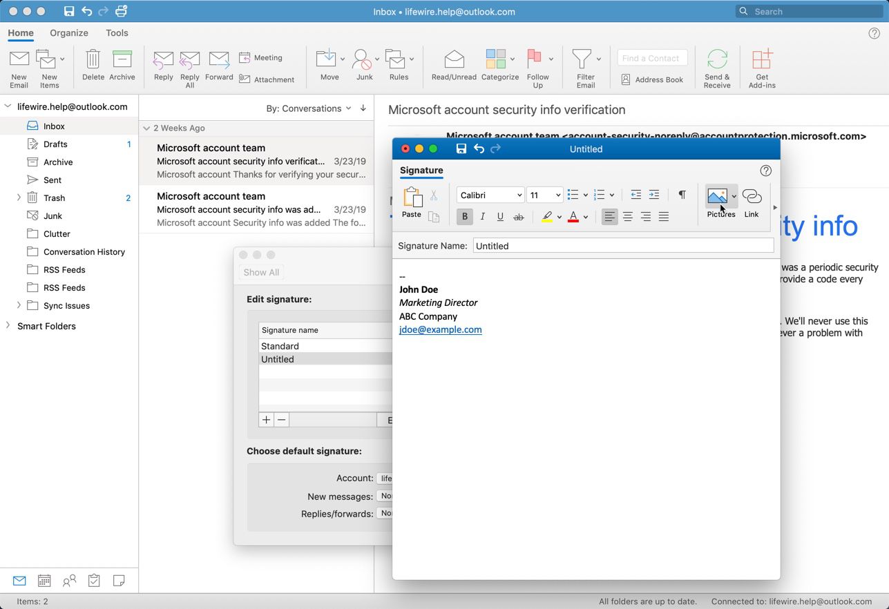 Outlook для Mac створити вікно підпису