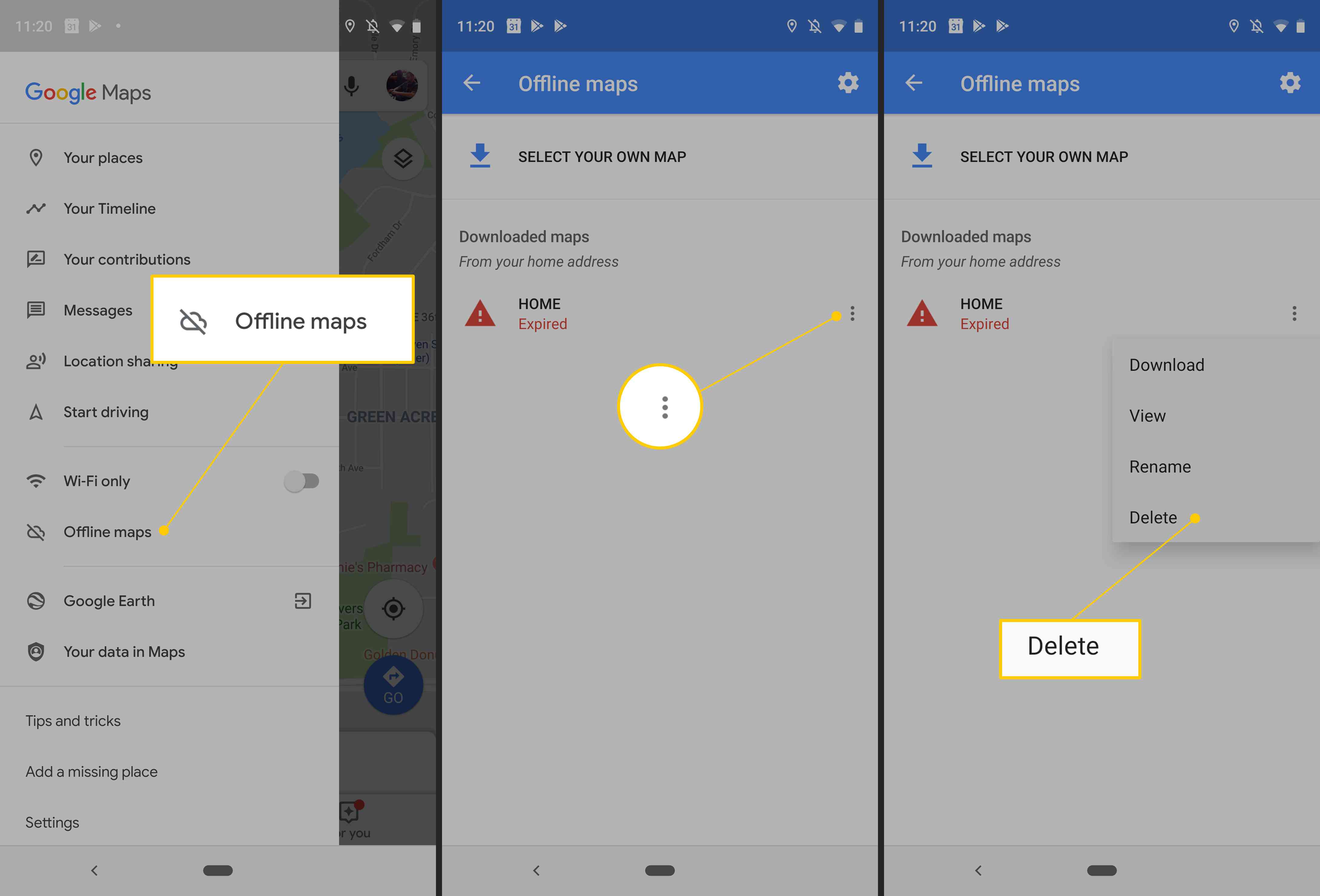 Процес видалення офлайн-карт на Android