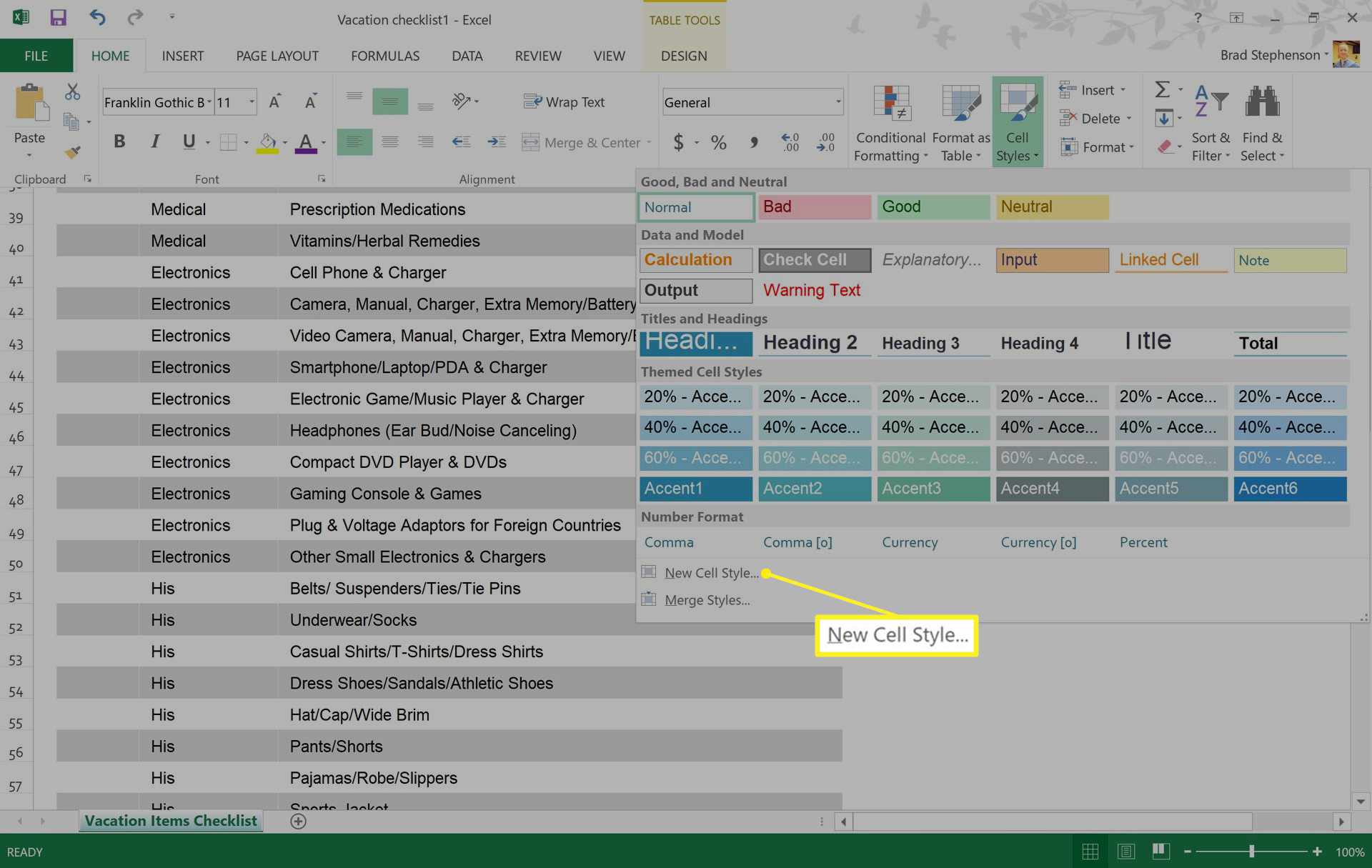 Новий стиль стилю виділено в Excel