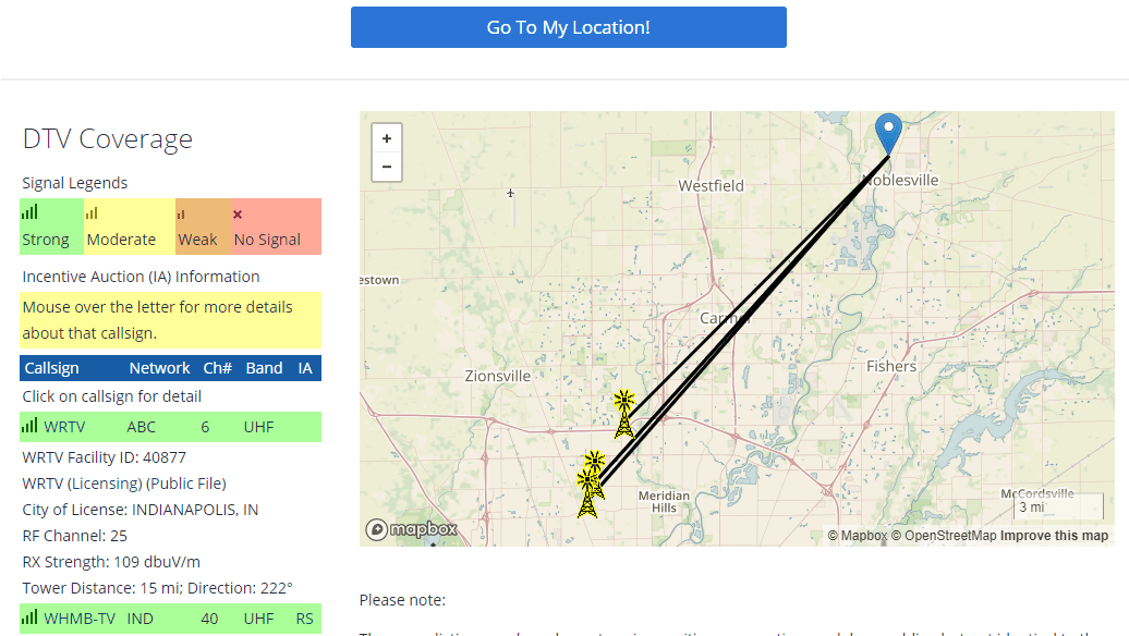 İletim kuleli FCC OTA anten haritasının ekran görüntüsü