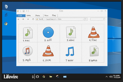Різні види музичних файлів у вікні комп’ютера