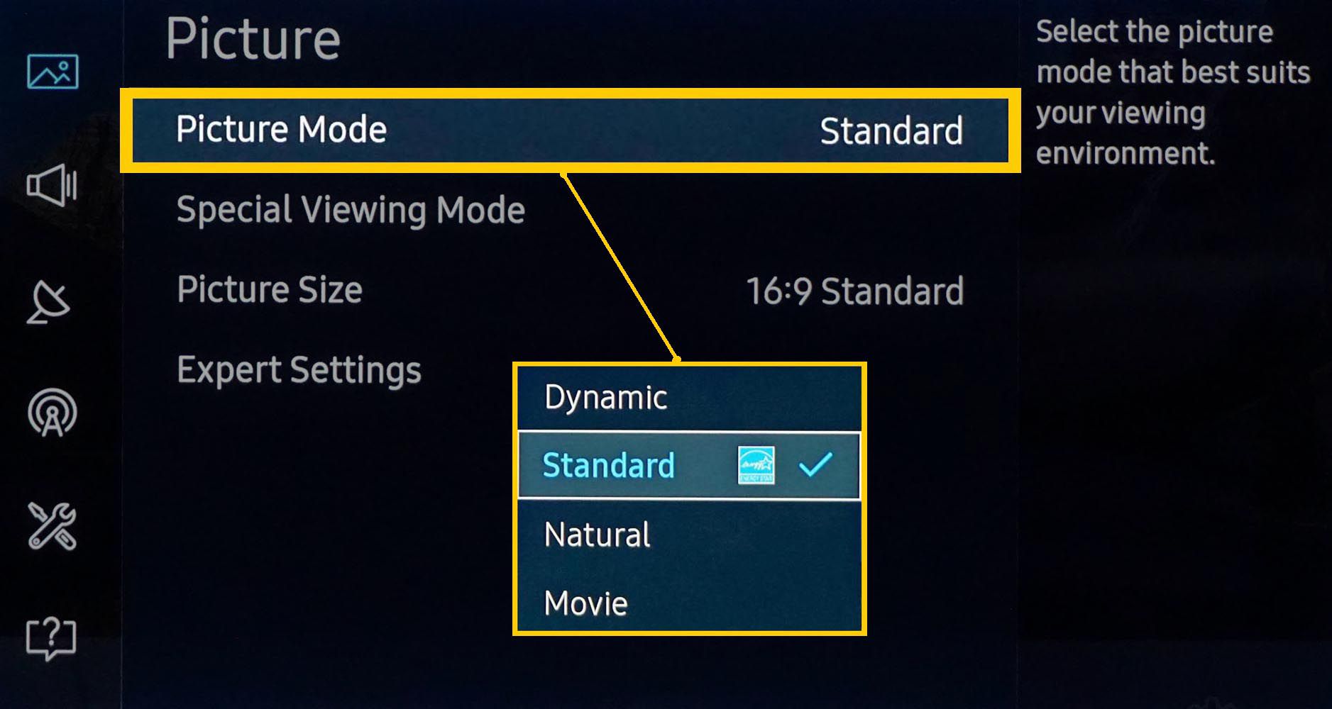 Налаштування зображення Samsung 4K UHD TV - Категорія режиму зображення