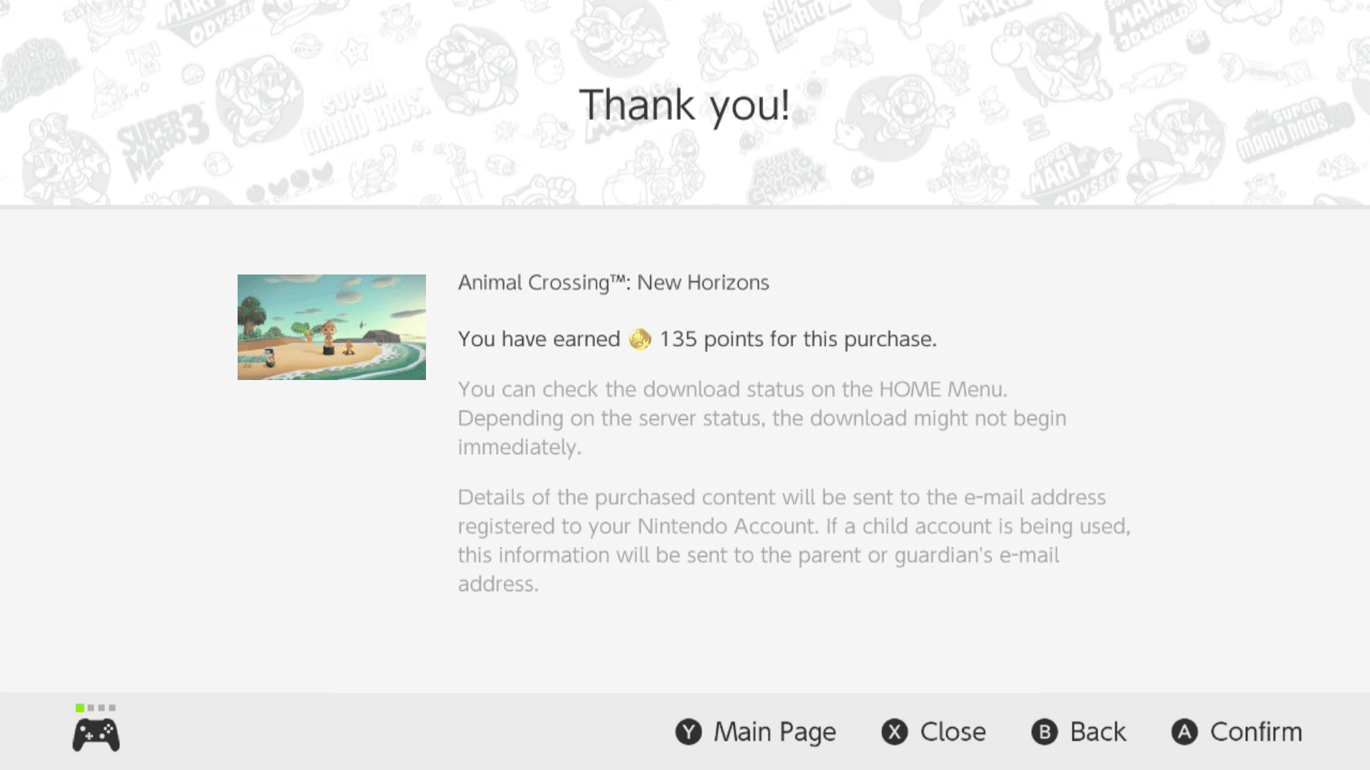 Animal Crossing: New Horizon, придбаний в Інтернет-магазині Nintendo.