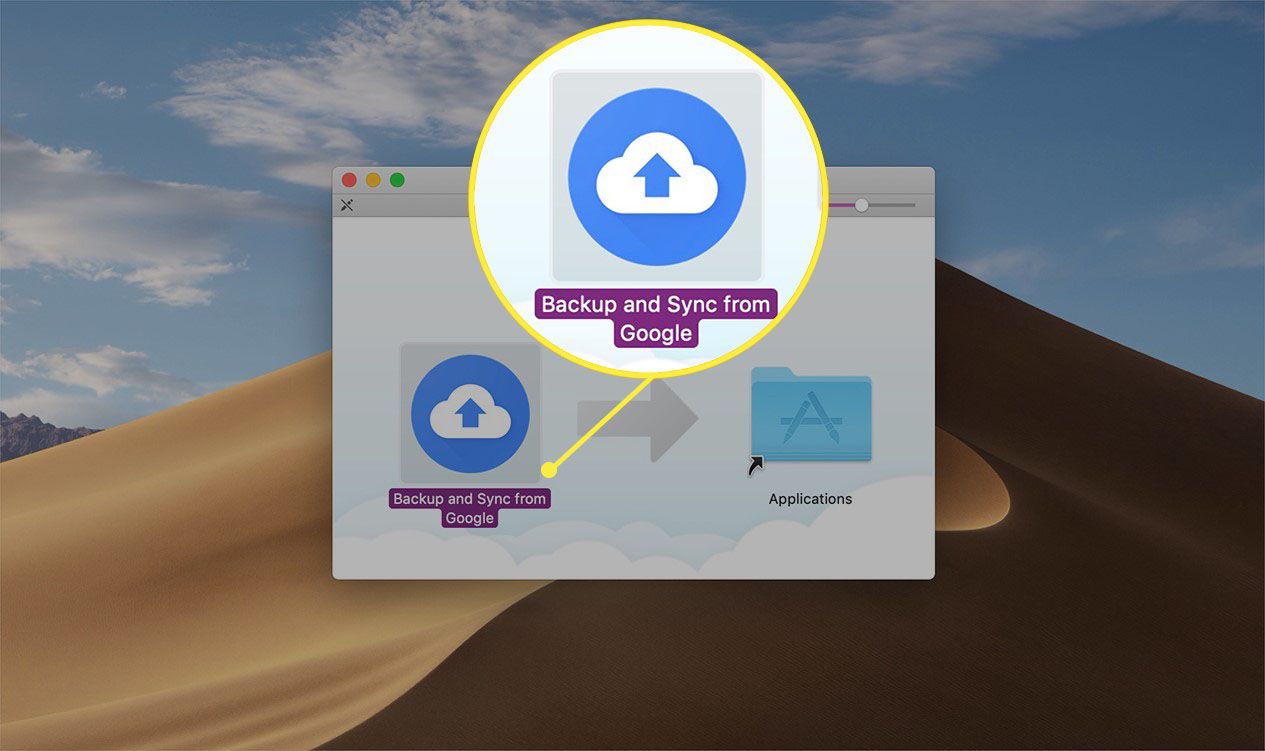 Резервне копіювання та синхронізація з піктограми Google у вікні програми встановлення на macOS