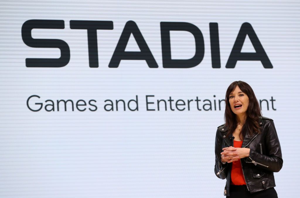 Google'ın Stadia başkanı Jade Raymond, 19 Mart 2019'da San Francisco, California'da düzenlenen GDC Oyun Geliştiricileri Konferansı sırasında konuşuyor.