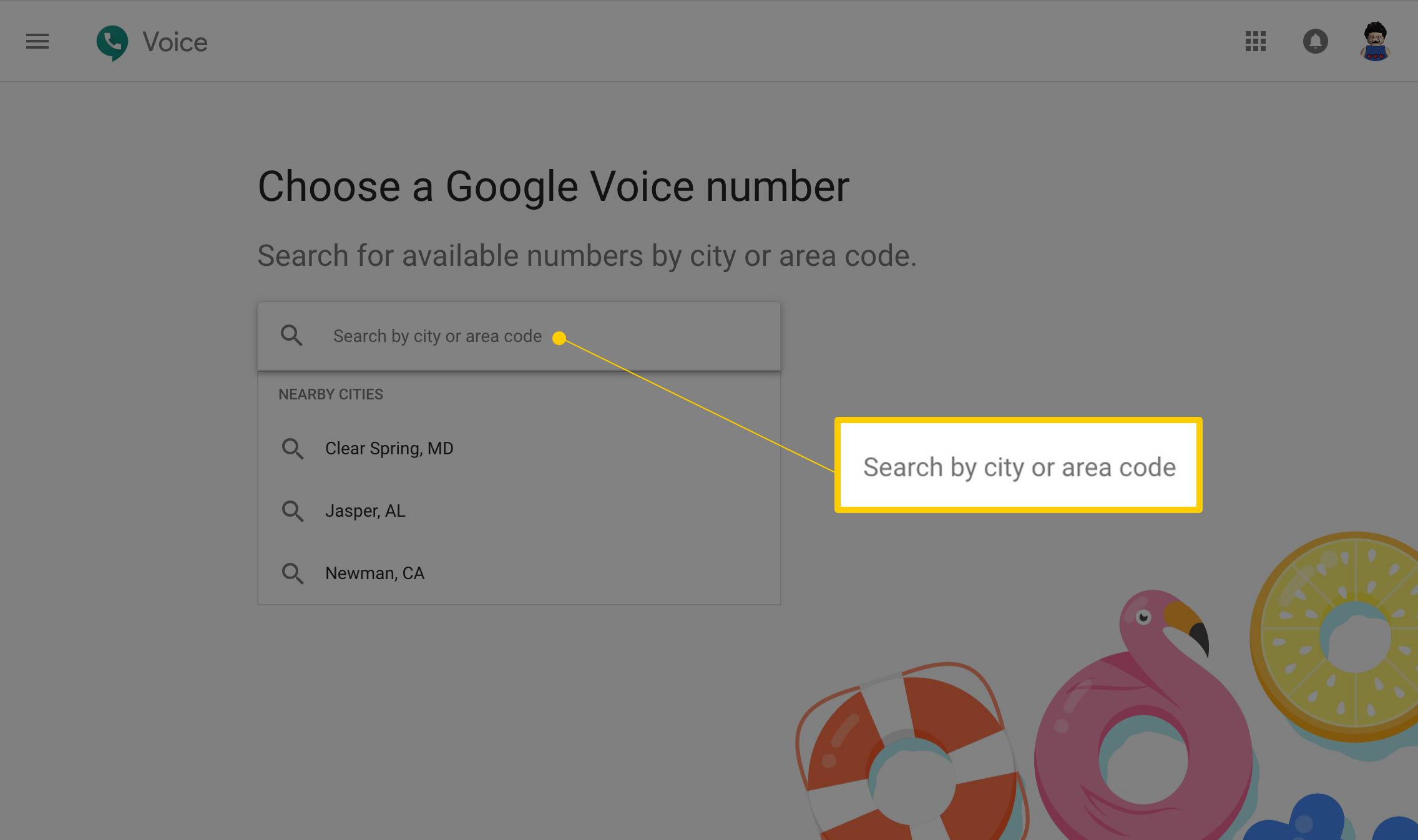 Шукайте за містом або кодом міста на сторінці Google Voice