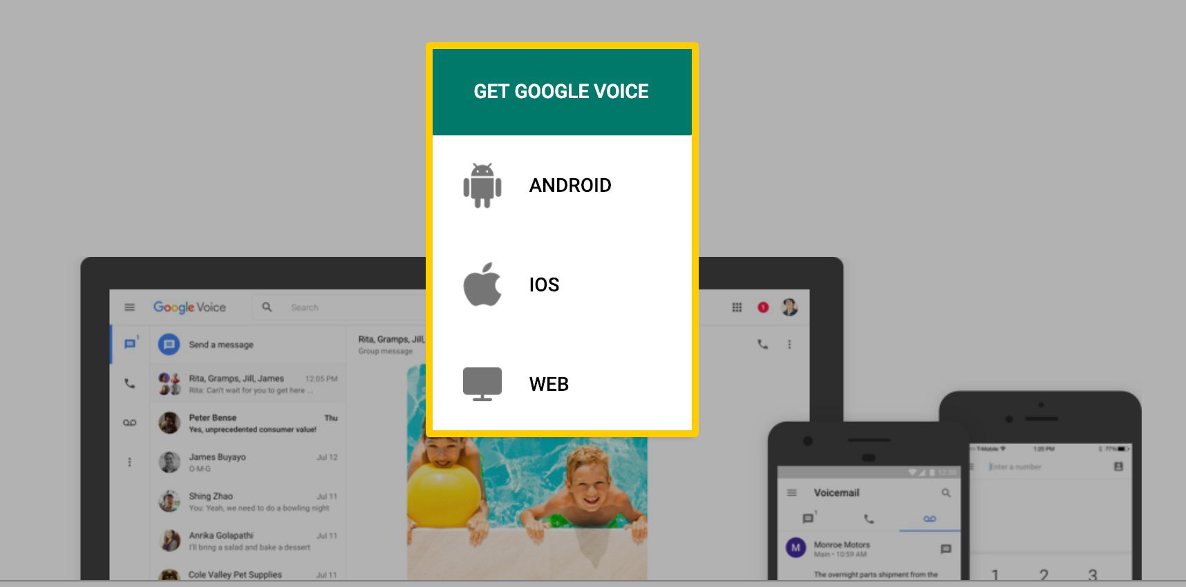 Параметри Android, iOS або Web для Google Voice
