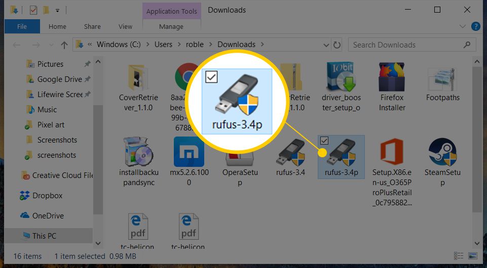 Ідентифікатор Rufus-3.4p у Провіднику файлів у Windows 10