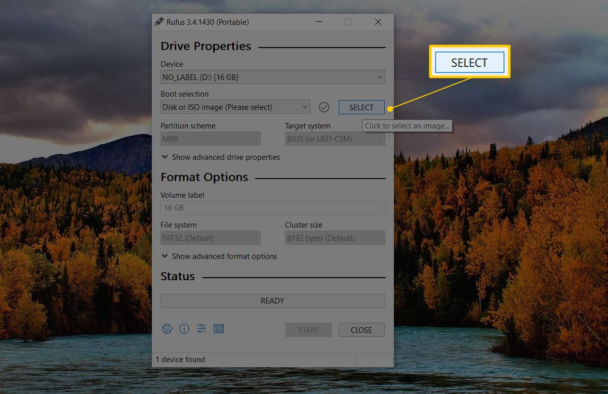 Кнопка вибору для файлу iSO для вибору завантаження