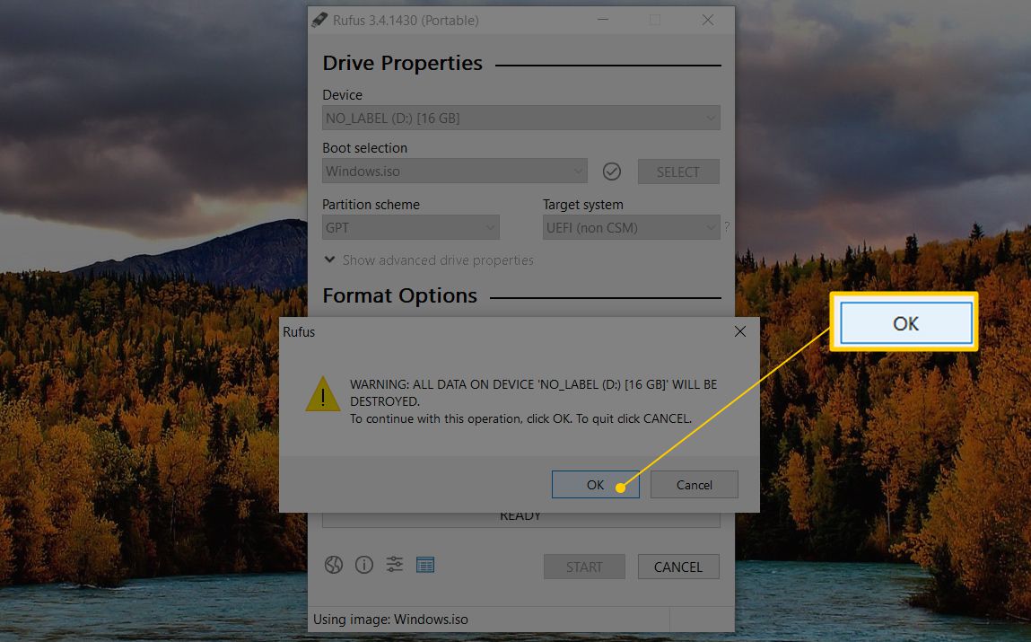 Кнопка ОК у діалоговому вікні "Попередження"