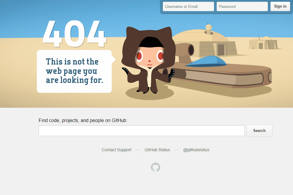 Сторінка помилки GitHub Star Wars 404