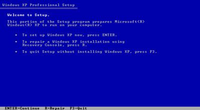 Знімок екрана екрана Ласкаво просимо до налаштування під час налаштування Windows XP
