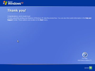 Знімок екрану спасибі!  Крок майстра під час налаштування Windows XP