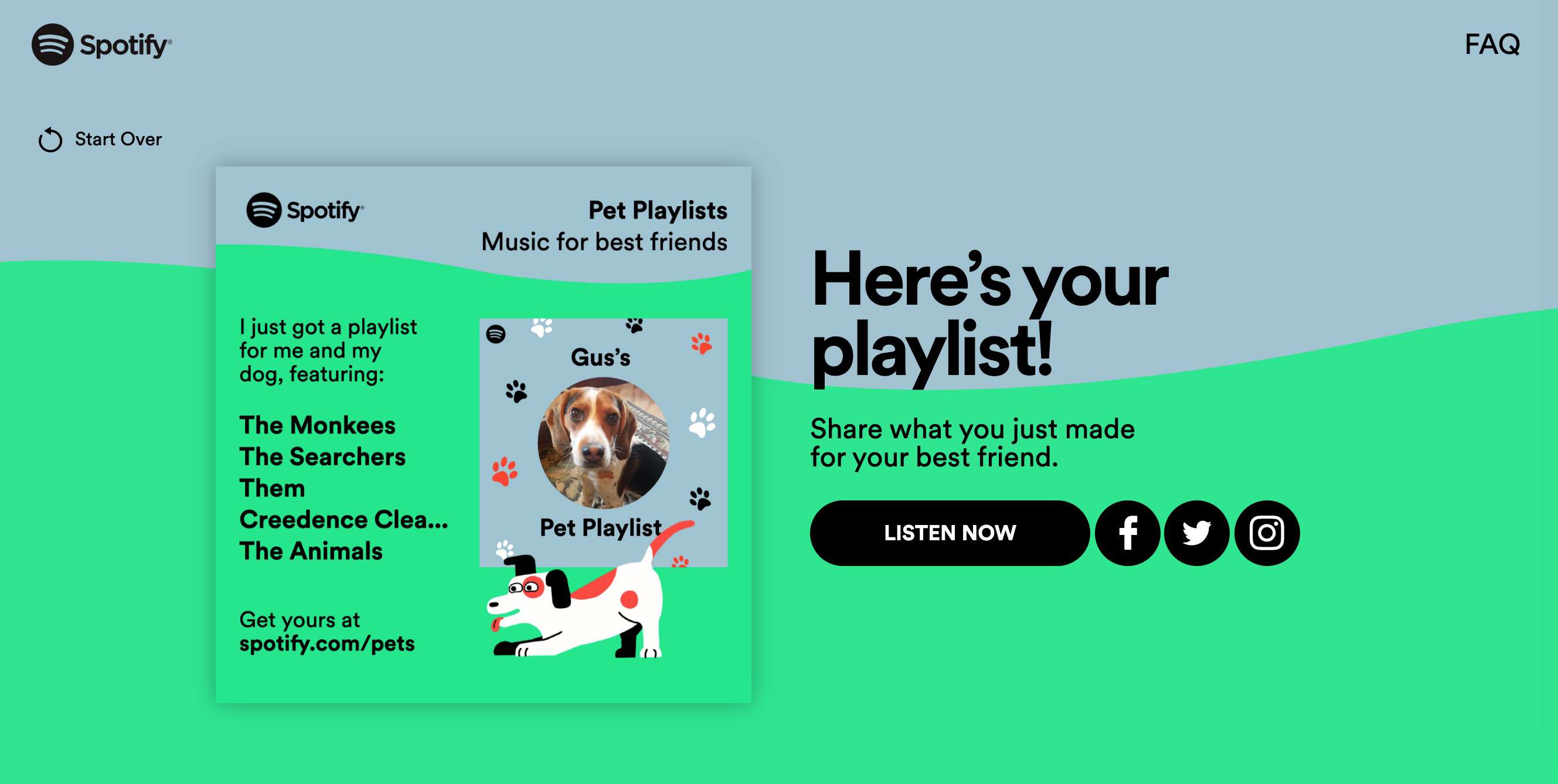 Кінцевий результат списку відтворення домашніх тварин на Spotify