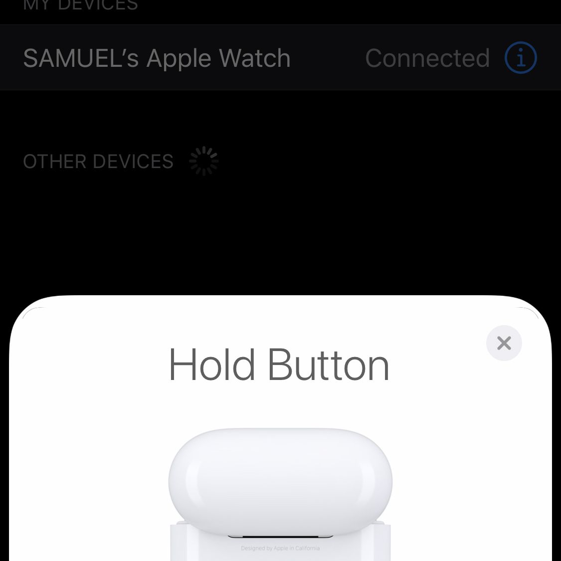 Знімок екрана із запитом утримувати кнопку AirPods для налаштування