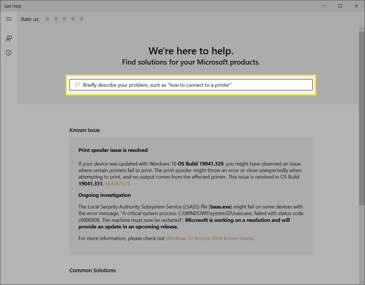 Arama ile Yardım ekranını alın.