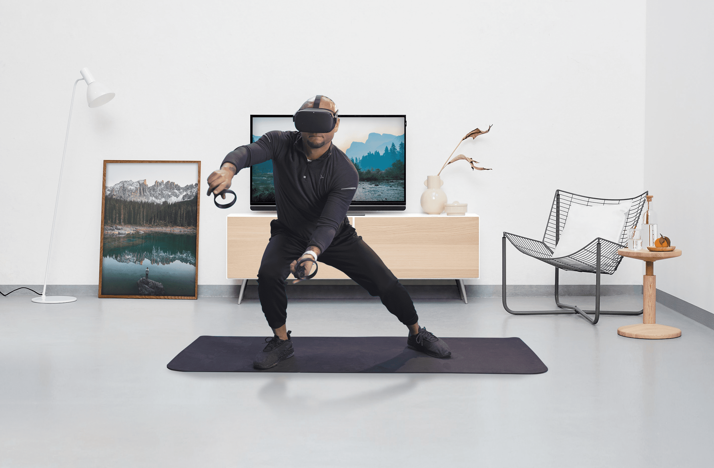 Людина, що грає у фітнес-гру VR Supernatural у віртуальній кімнаті на Oculus