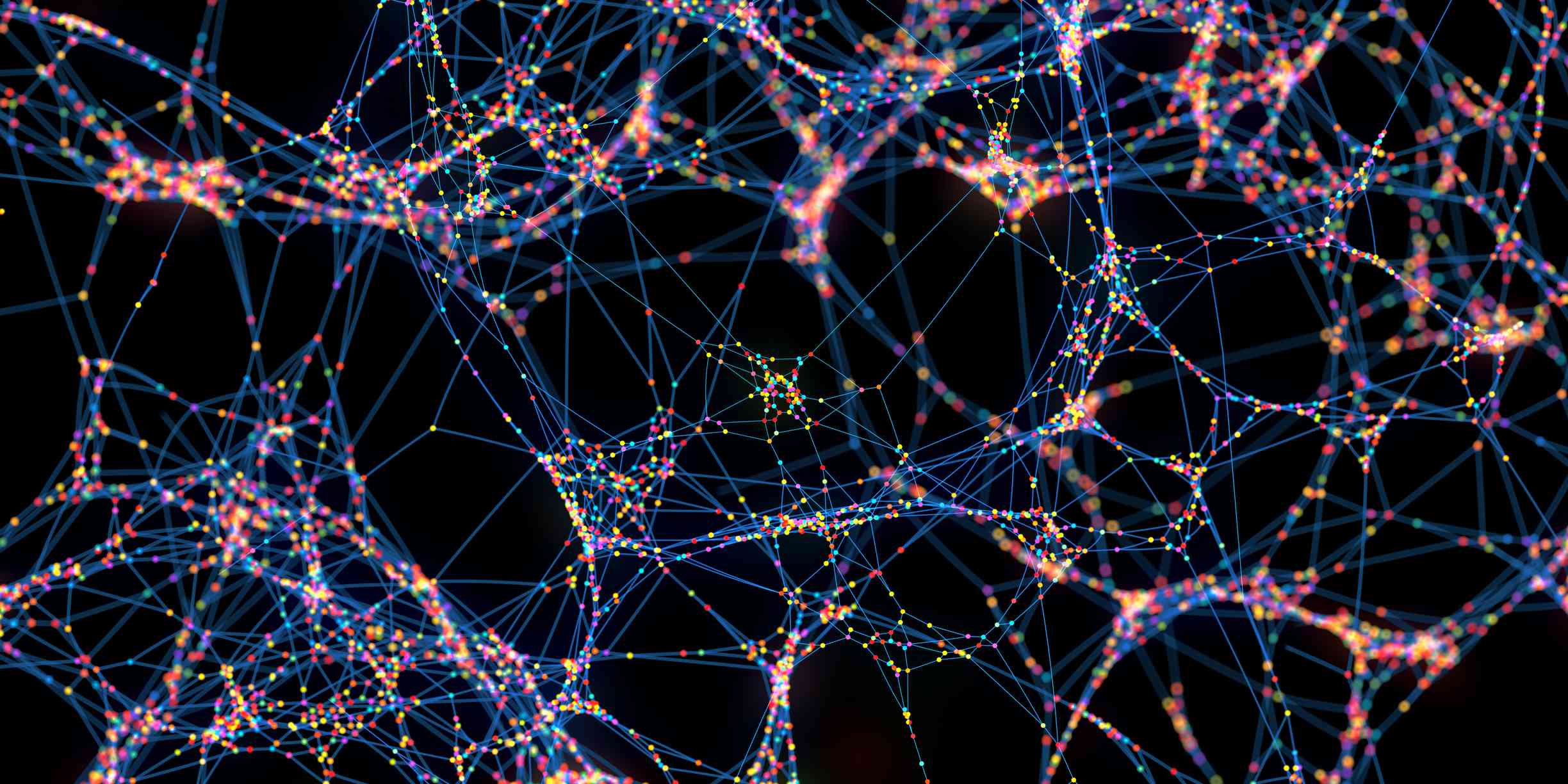 Абстрактна мережа різнокольорових сфер - концептуальна ілюстрація кольорових пакетів даних.