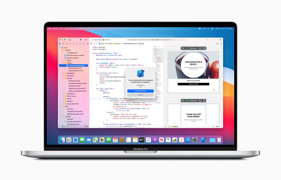 Apple MacBook під управлінням програмного забезпечення Xcode.