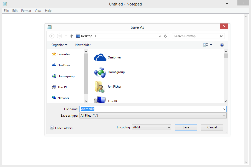 Знімки екрана, на яких показано, як створити файл NOMEDIA у папці Android з Windows