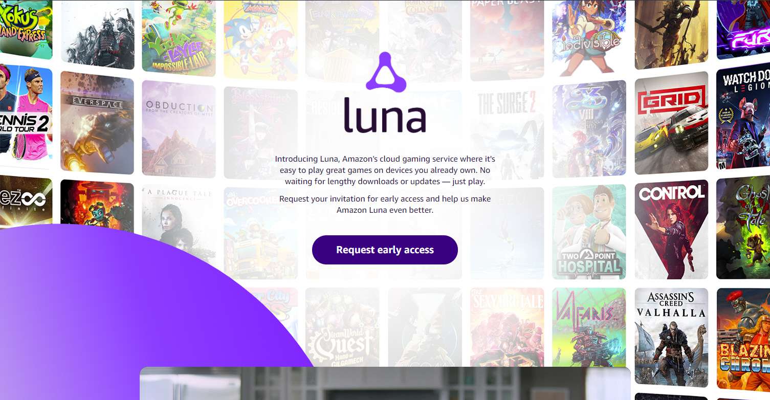 Знімок екрана веб-сторінки Amazon Luna з кнопкою Запит на дочасний доступ.