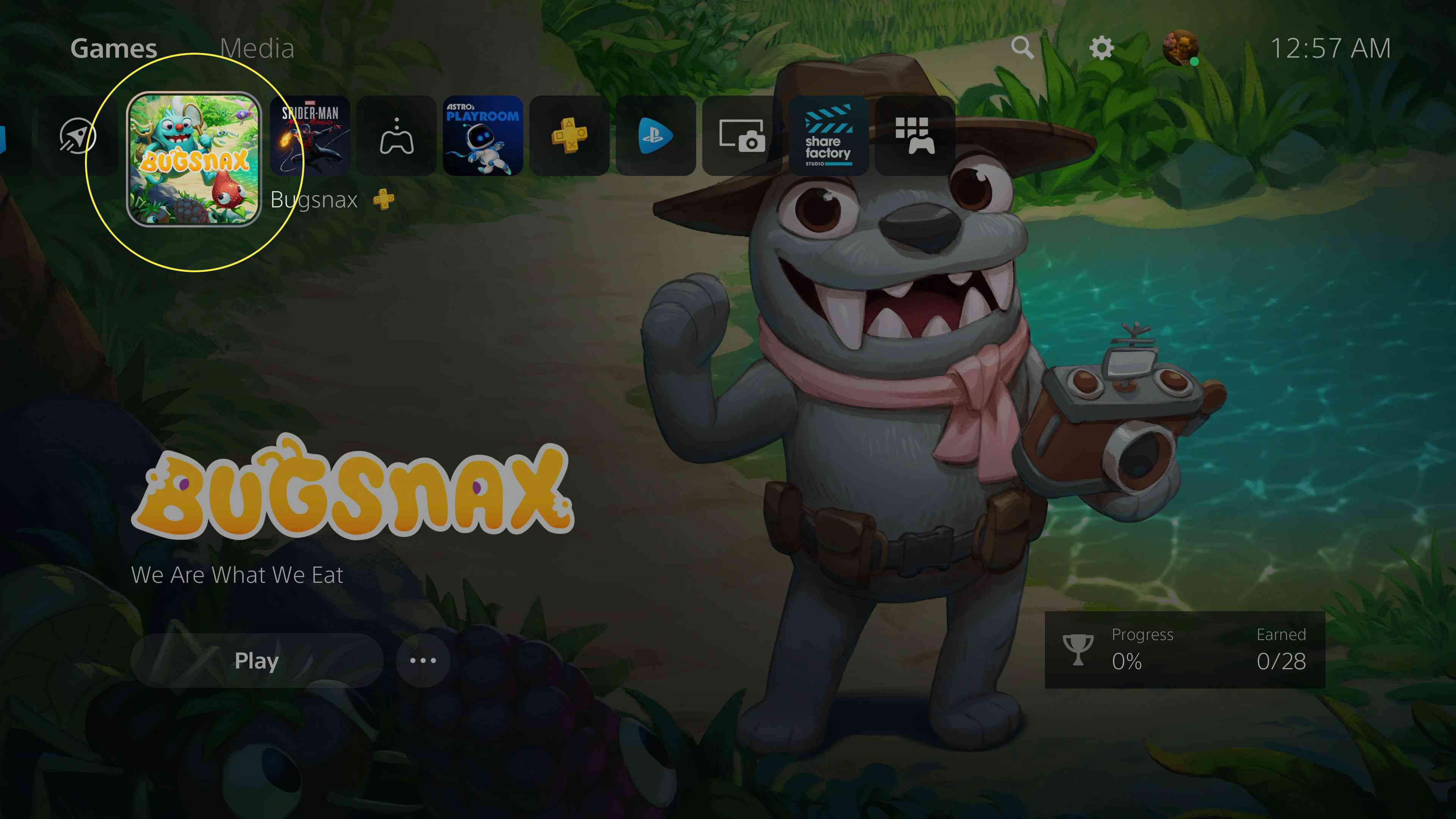 Гра на головному екрані PS5