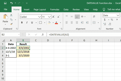 DATEVALUE Приклади функцій Excel