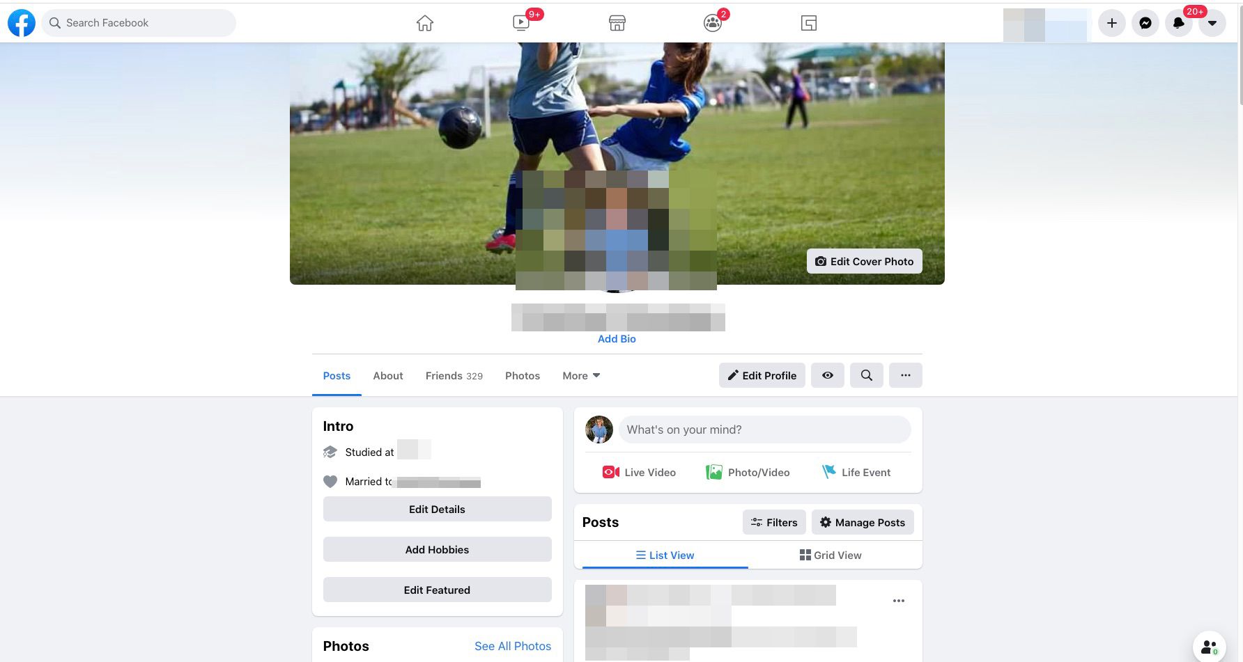 Приклад сторінки профілю Facebook