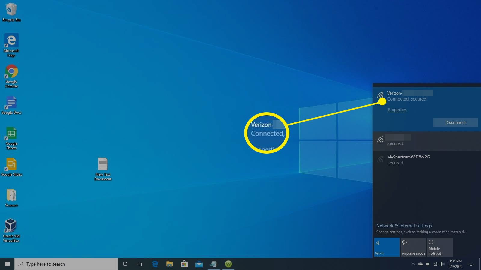 Система підключена бездротовим способом у Windows 10.